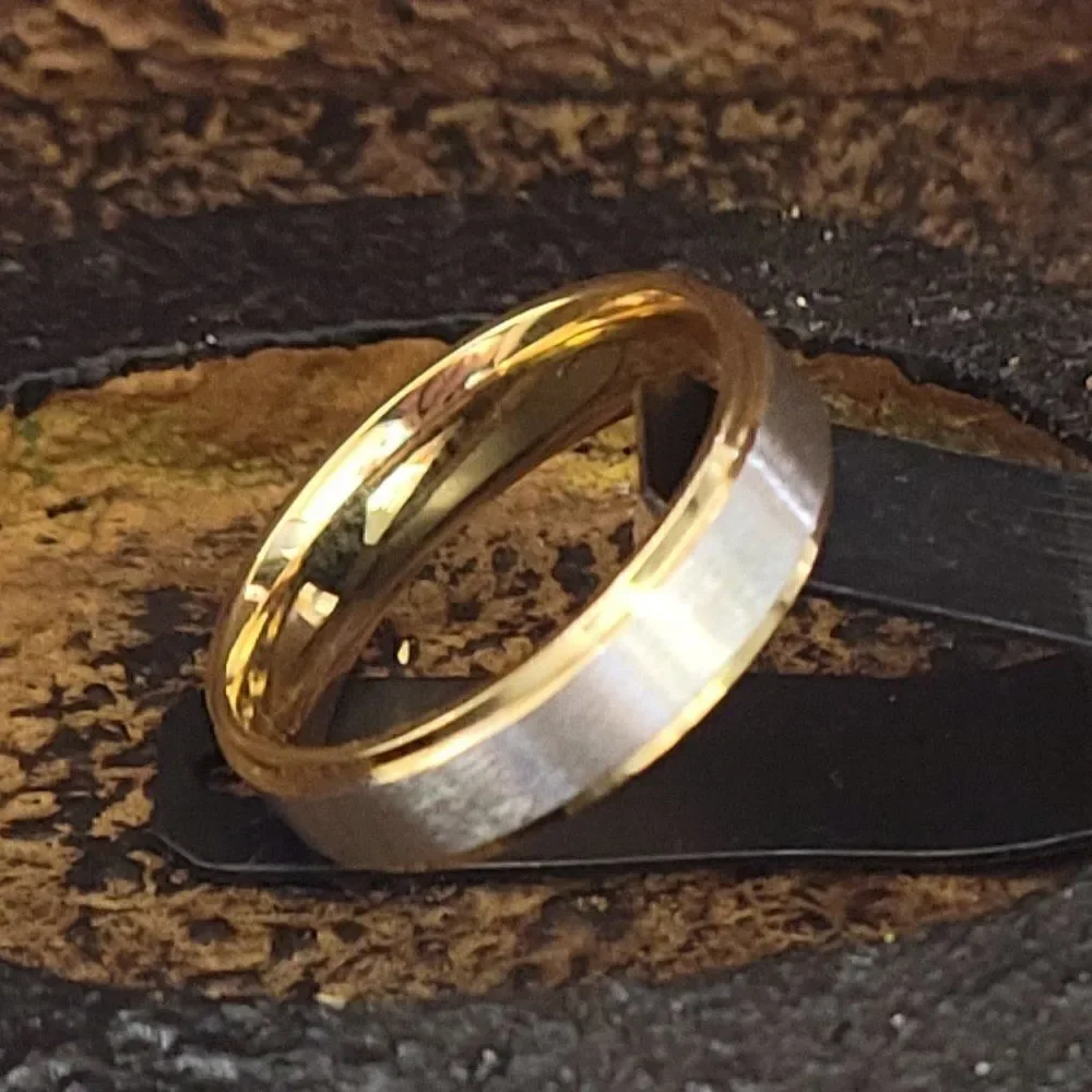 Men's Wedding Ring Silver and 14k Gold Two Tone Wedding Ring - Guys Wedding Ring